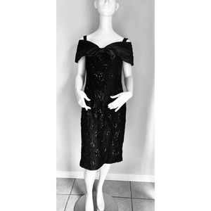 Morton Myles Vintage Lace Embellished Black Dress 12
